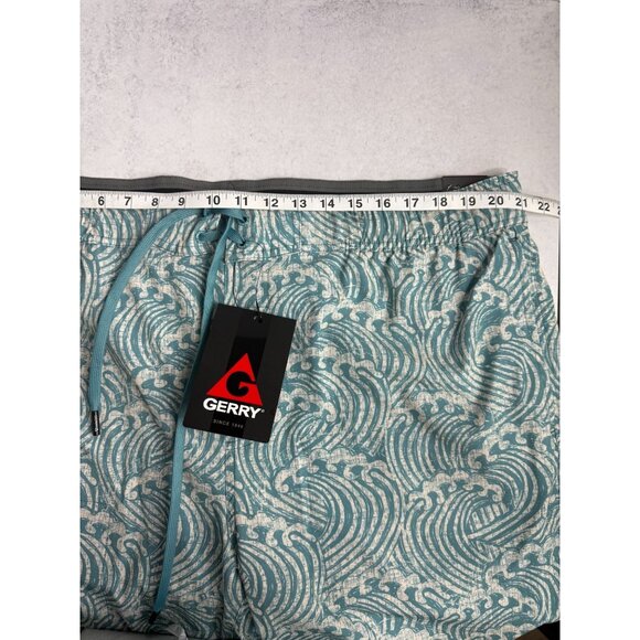 Gerry Mens Wood Cut‎ Waves Swim Trunks XXL Aqua Blue Pocket - Picture 4 of 11